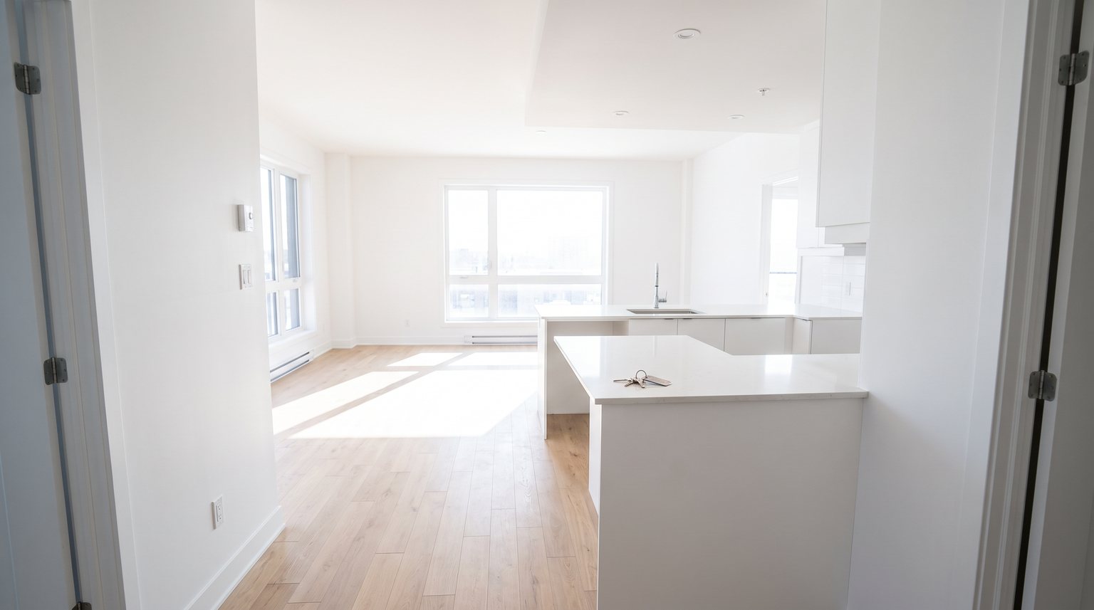 Logement neuf vide et prêt à être loué, clés sur le comptoir